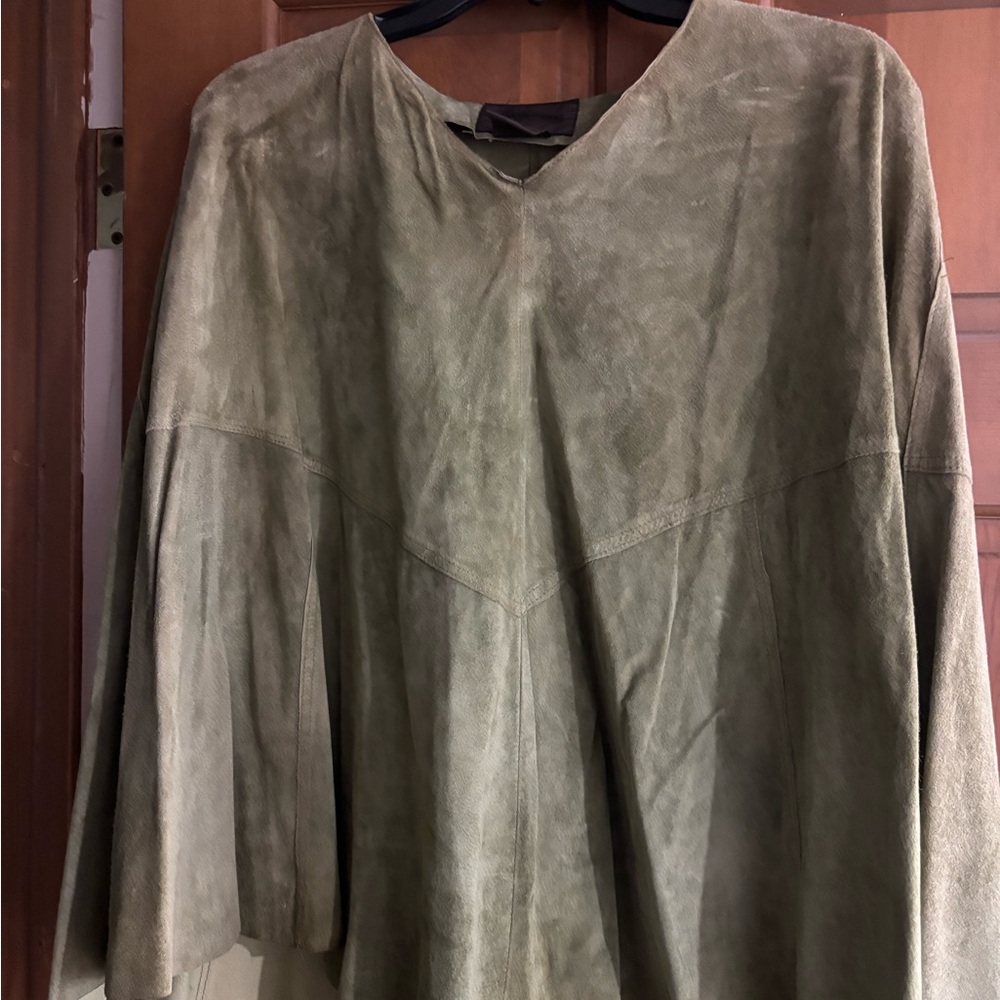 Olive Green Women's suede poncho